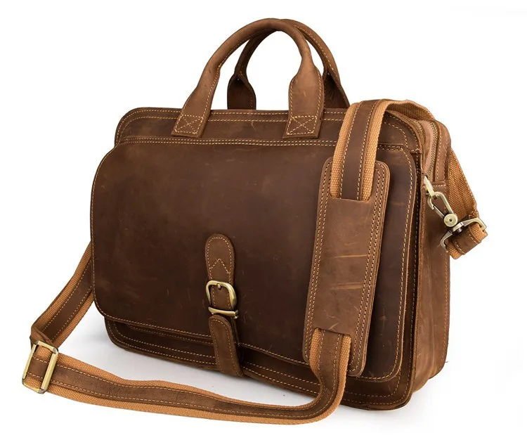 

Nesitu High Quality Vintage Brown Thick Genuine Crazy Horse Leather 14'' Laptop Men Briefcase Portfolio Messenger bags M6020