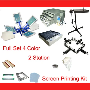 Buy Full Set 4 Color 2 Station T-shirt Screen Printing Kit Flash Dry Vacuum Exposure