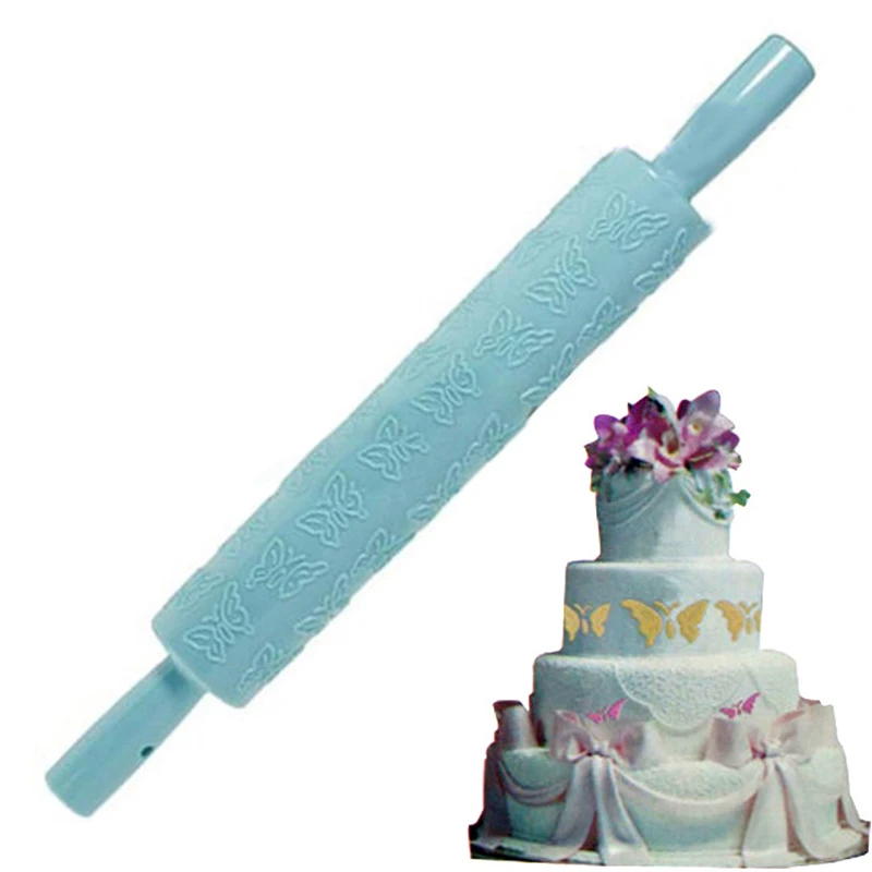 36cm Butterfly Knurling Embossed Rolling Pin Fondant Cake Dough Roller