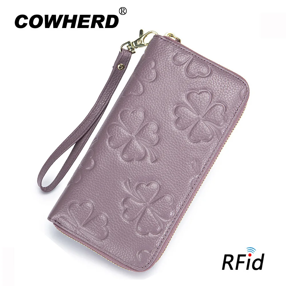 Пастух RFID Блокировка цветочный женский длинный клатч кошелек верхний слой из