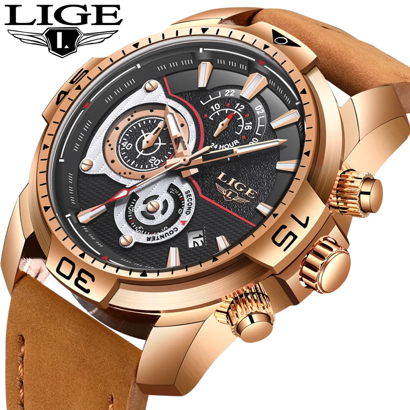 

2018 LIGE New Fashion Mens Watches Militray Sport Quartz Men Watch Leather Waterproof Male Wristwatches Relogio Masculino