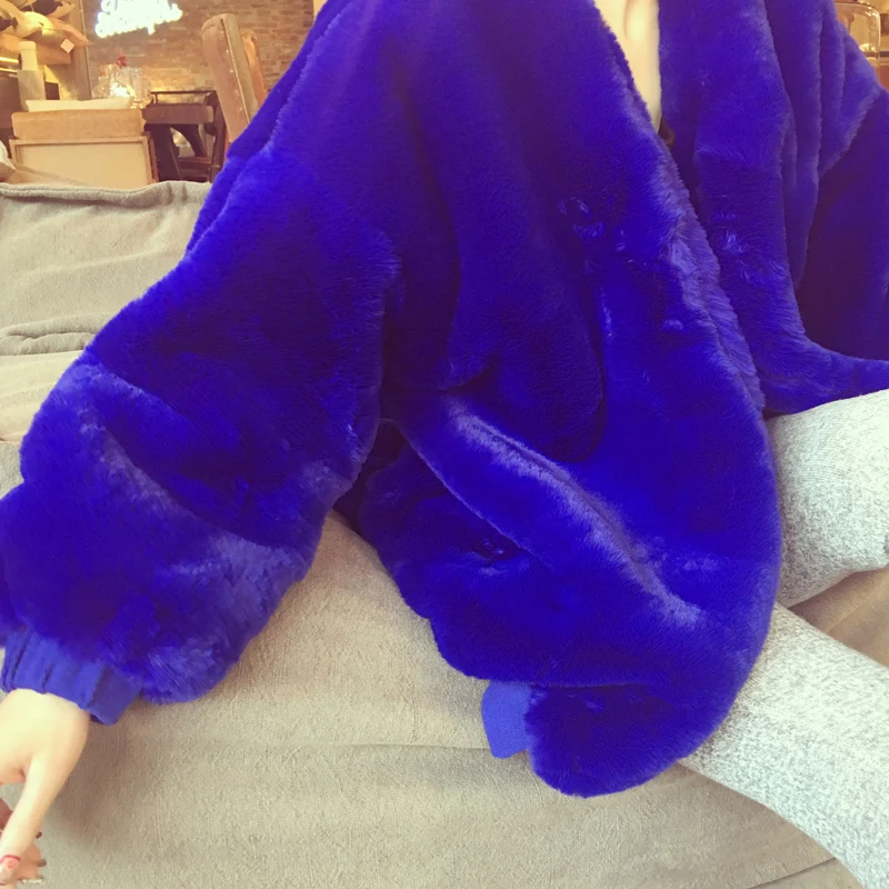 bleu Lâche Et En Royal Coréenne Veste noir Fausse Fourrure Cardigan vert Mode De Lapin Chaud Rouge Hiver fuchsia gris Épaissir 2018 blanc Rex Casual Automne Imitation zxSOgg