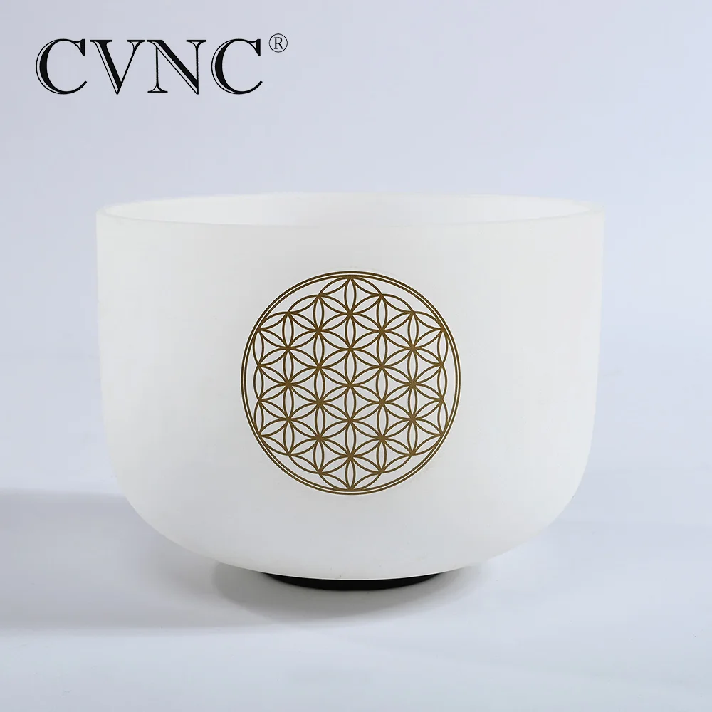 

CVNC 8" Note C Root Chakra Frosted Quartz Crystal Singing Bowl with Flower of life