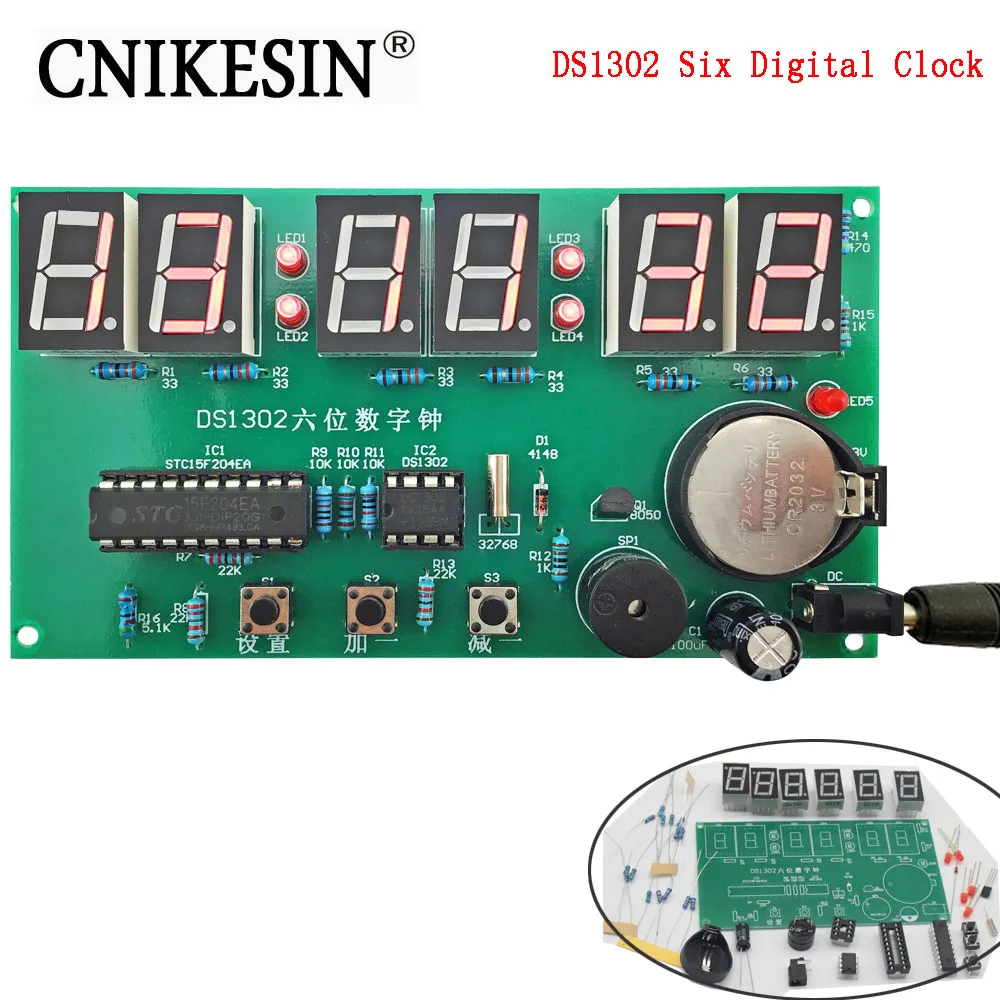 

CNIKESIN DIY Kit DS1302 Six Digital Clock Set Electronic Clock 6 LED Clock Electronic clock DIY parts kit