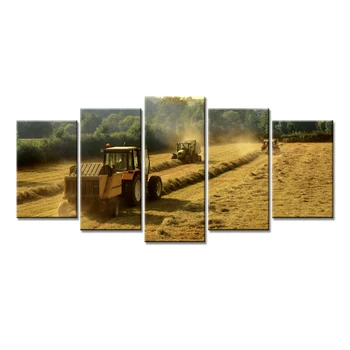 

2017 Unframed Canvas 5 Pieces Printed Art Beautiful Landscape Harvesters In Wheat Field Picture Painting Home Wall Decoration
