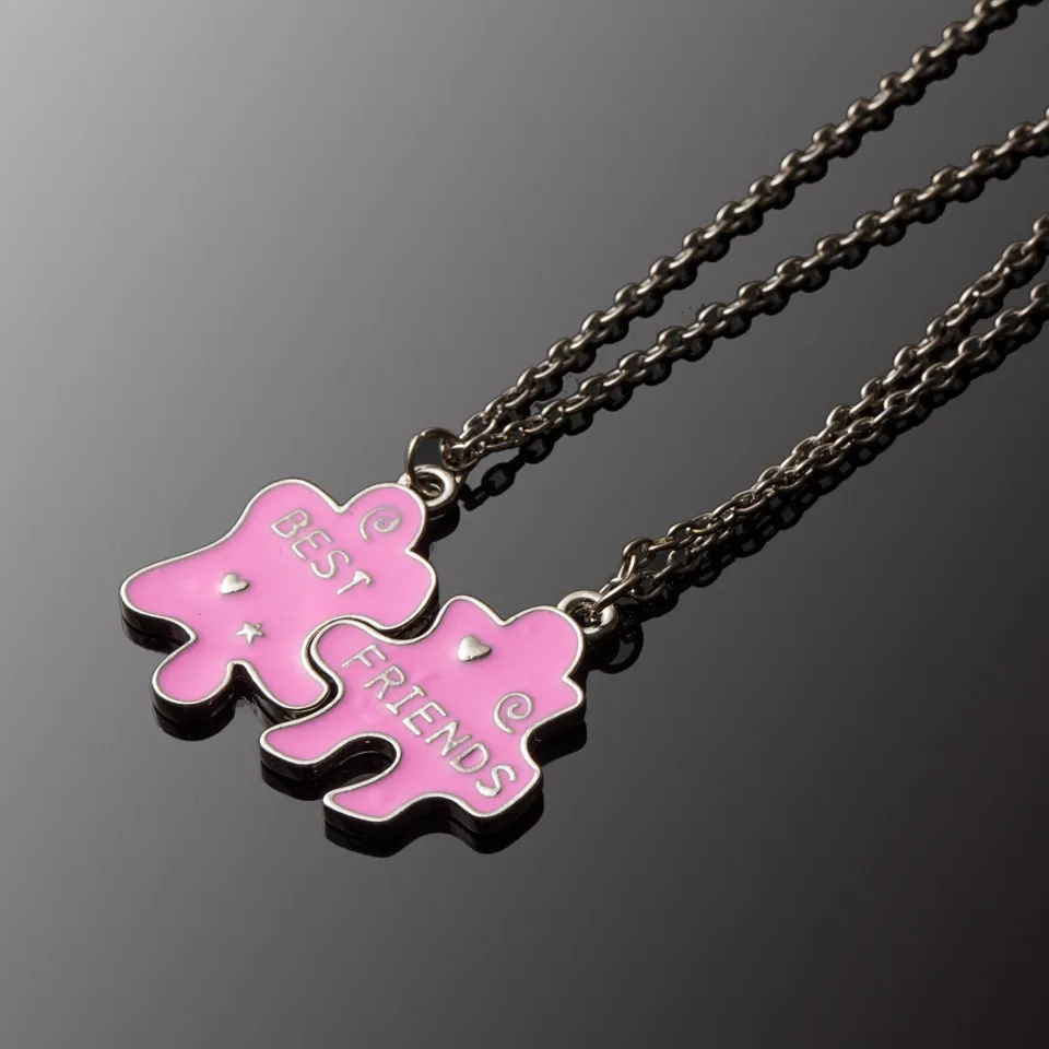 New 2 in1 BFF Best Friend Puzzle Necklaces Set For Girls Cute Pink