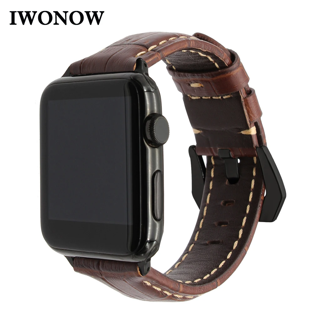 

Italian Leather Watchband for iWatch Apple Watch Series 5 4 3 2 1 38/40/42/44mm Alligator Band 316L Stainless Steel Buckle Strap