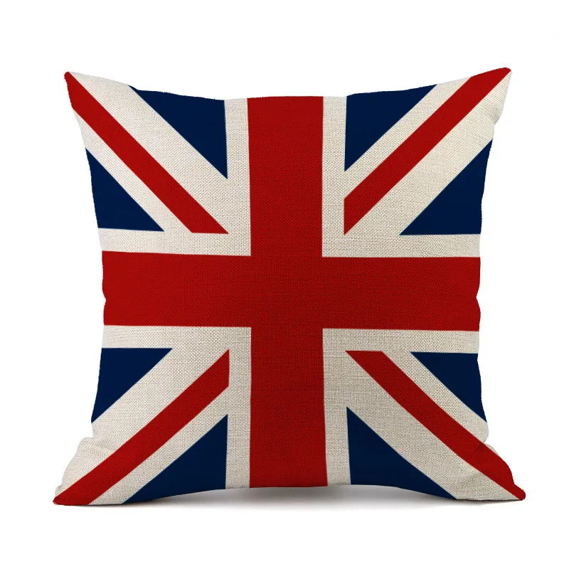 

High Quality National Flag Style Cushion Cover English Usa French Paris Russia Printed Throw Pillow Case Car Sofa Decorative 45