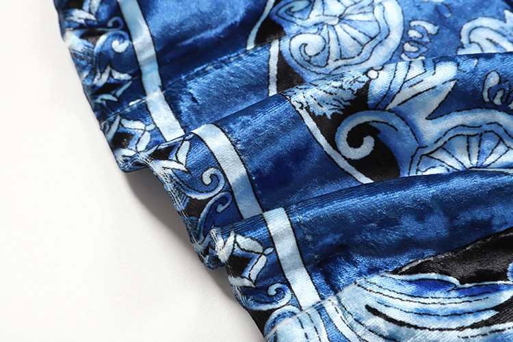 VERDEJULIAY бархатная куртка осень зима дизайнерская женская Роскошный Королевский синий с принтом тонкая куртка с длинными рукавами