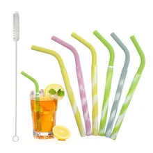 6 шт./лот, многоразовые соломинки для питья, силиконовые согнутые соломинки для дома, вечерние аксессуары для барной посуды+ 1 набор кистей для чистки 731
