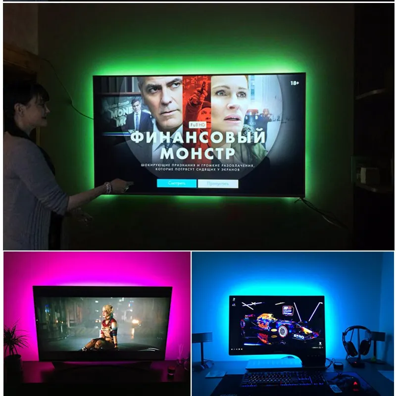 ТВ подсветка RGB кухонный светильник лампа 5 в USB порт 1 м 2 м 3 м 4 м 5 м 60 светодиодный/м Светодиодная подсветка под шкаф кухонный шкаф Настольный Декор лампа