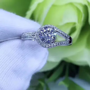 

Round Silver Moissanite Ring 1ct D VVS Luxury Moissanite Weding Ring for Women silver 925 ring