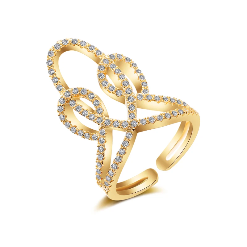 Popular Modyle Letter X Shape Ring For Women Adjustable Micro Paved Zirconia Cross Ring Party Jewelry Anel