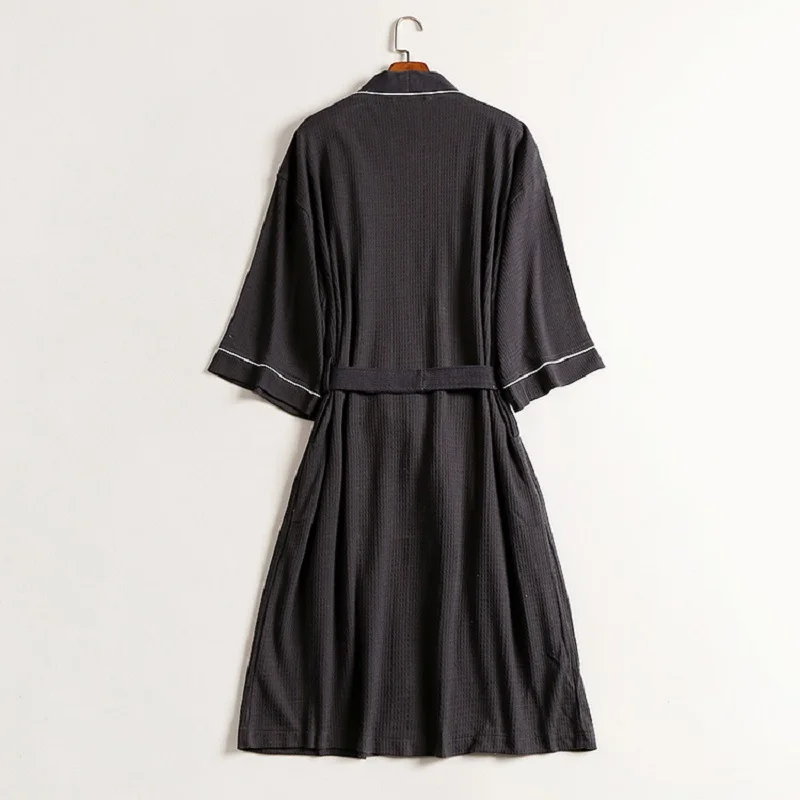 plus size Spring waffle cotton bathrobes women robe men three-quarter length sleeves sleepwear solid color soft breathable plus size Spring waffle cotton bathrobes women robe men three-quarter length sleeves sleepwear solid color soft breathable