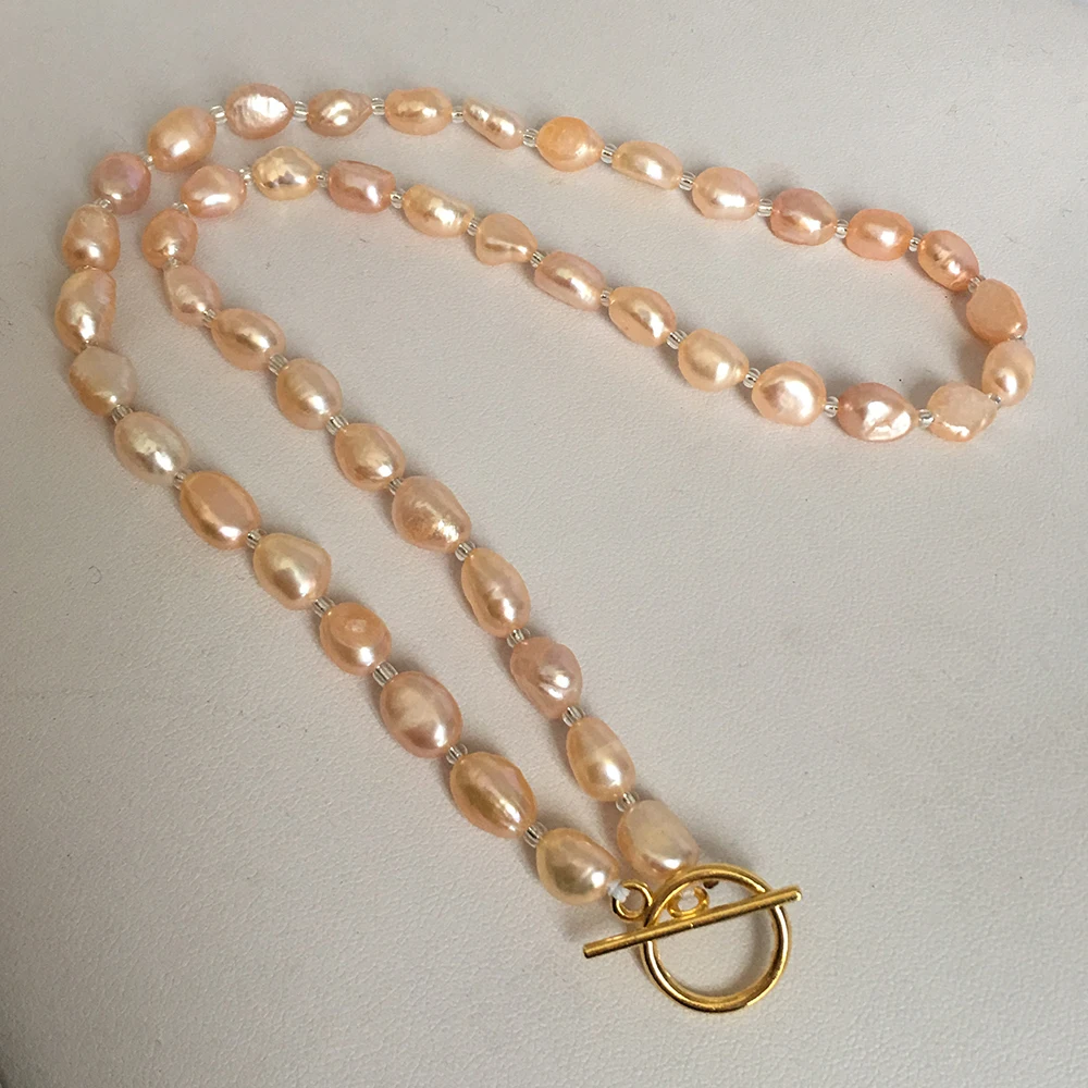Натуральный пресноводный жемчуг ожерелье, длинный барочный жемчуг 7-9 мм, металл в серебряном и золотом цвете