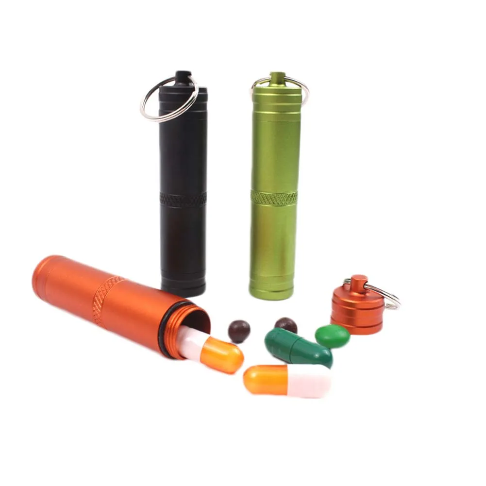 Portable Aluminum Pill Box Keychain Outdoor Camping Cache Drug Container Case Bottle Key Holder