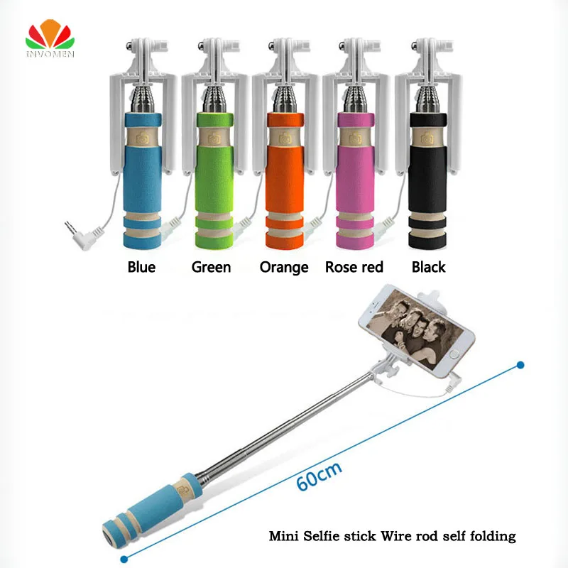 Mini Selfie stick Wire rod self folding No need Bluetooth Wire control