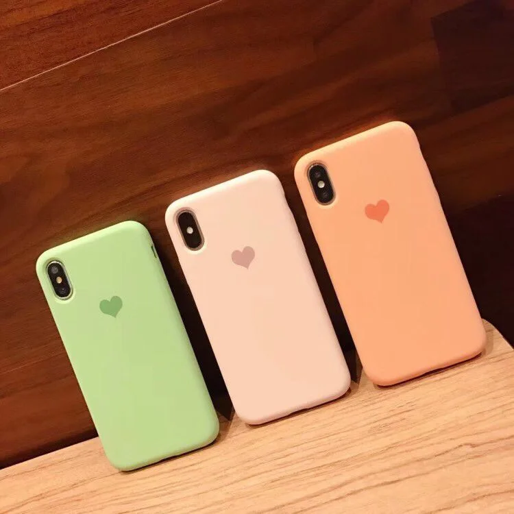 Cute Love Heart Case 3D Silicon Cover For iPhone XR XS Max X 6 6S 7 8 Plus Phone Cases Good Feeling Milk Pink Green Capas | Мобильные