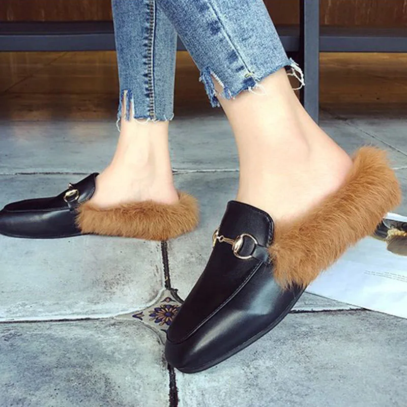 

Bailehou Brand Slip On Women Shoes Fur Mules Flat Slippers Female Slides Ladies High Quality Woman Shoes Lady Outside Slippers