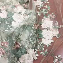 1 ярд свежий зеленый розовый тонкая вышивка кружевная ткань для свадебного платья свадебное платье от кутюр выпускное платье изготовление