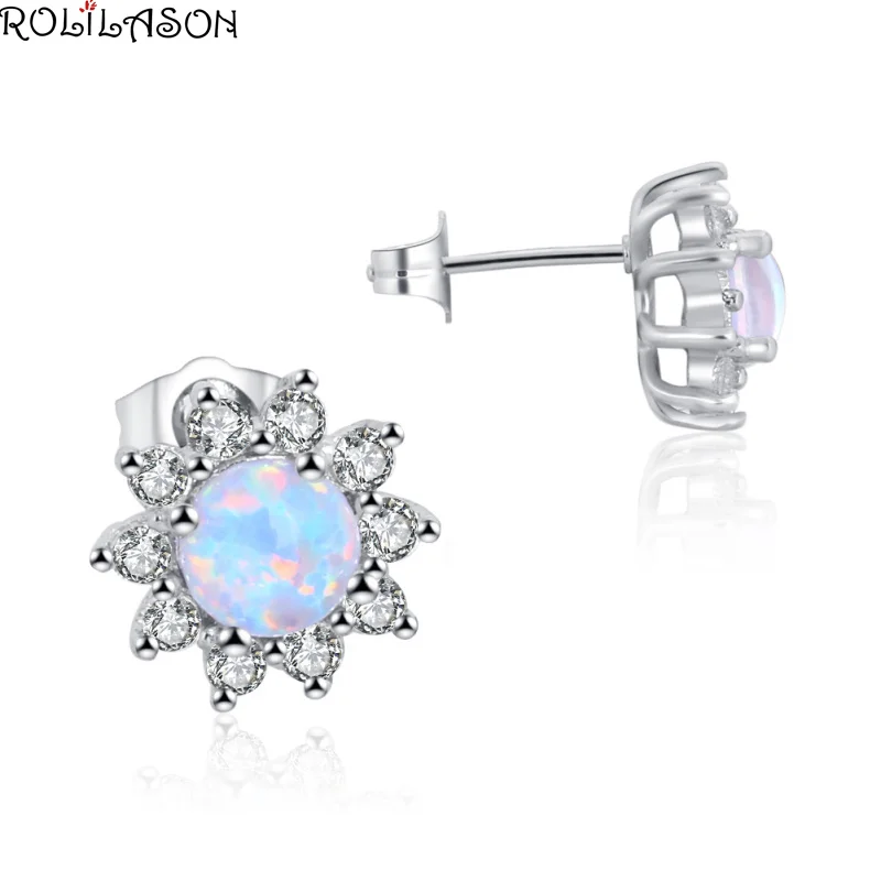 ROLILASON мода высокого класса Белый огненный опал Серебро 925 штампованные серьги дамы изысканный подарок OE785