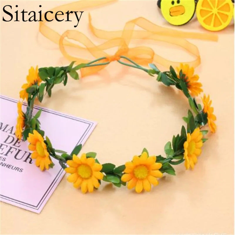 

Sitaicery Woman Flower Headband Bride Wedding Hair Bands Accessories Girls Bohemian Garland Summer Beach Head Bands Headdress