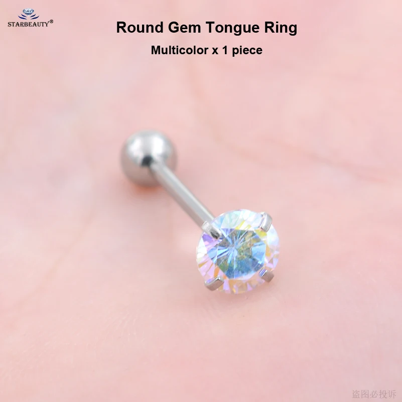 Piercing Jewelry Body Piercing Jewelry Body Jewelry 1Pc 1.6x16mm Barbell 7mm Top Round Gem Tongue Piercing Langue Zircon Inlaid Stainless Steel Tongue Rings Body Jewelry