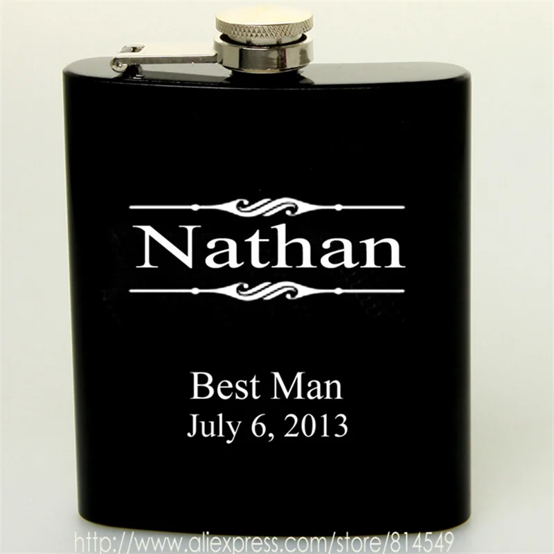 Free   Personalized Engraved 6 oz Stainless Steel Black Hip Flask ,Groomsman or Best man gift , Birthday gift ,PASSED FDA TEST 