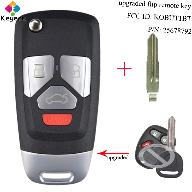 

KEYECU Upgraded Flip Remote Key For 3 Buttons& 315MHz & ID46 Chip - FOB for Buick/ Chevrolet/ GMC FCC ID: KOBUT1BT P/N: 25678792