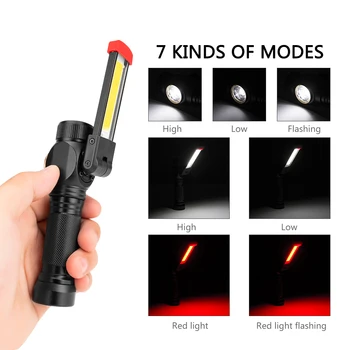 

XML T6 LED Magnetic Flashlight COB Work Inspection Light USB Rechargeable Folding Torch Camping Lantern Use 18650 Battery