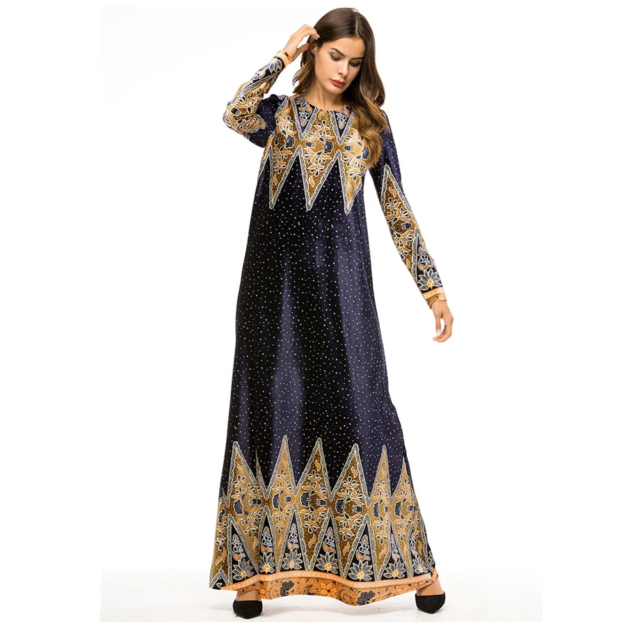 GuyuEra New Muslim Robes High Quality Long Sleeve Fashion Boutique Print Dress African Dresses for Women