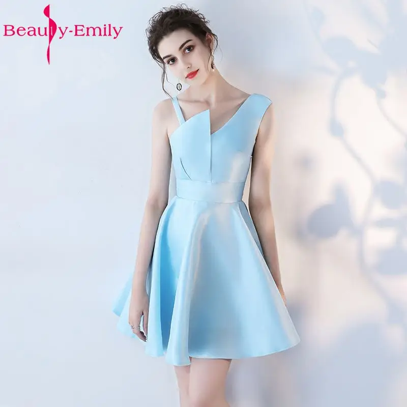 Beauty Emily Champagne A-Line Sexy Short Evening Party Prom Dresses 2022 Girl Dresses Sleeveless Formal Occasion Evening Gowns silver prom dresses Prom Dresses
