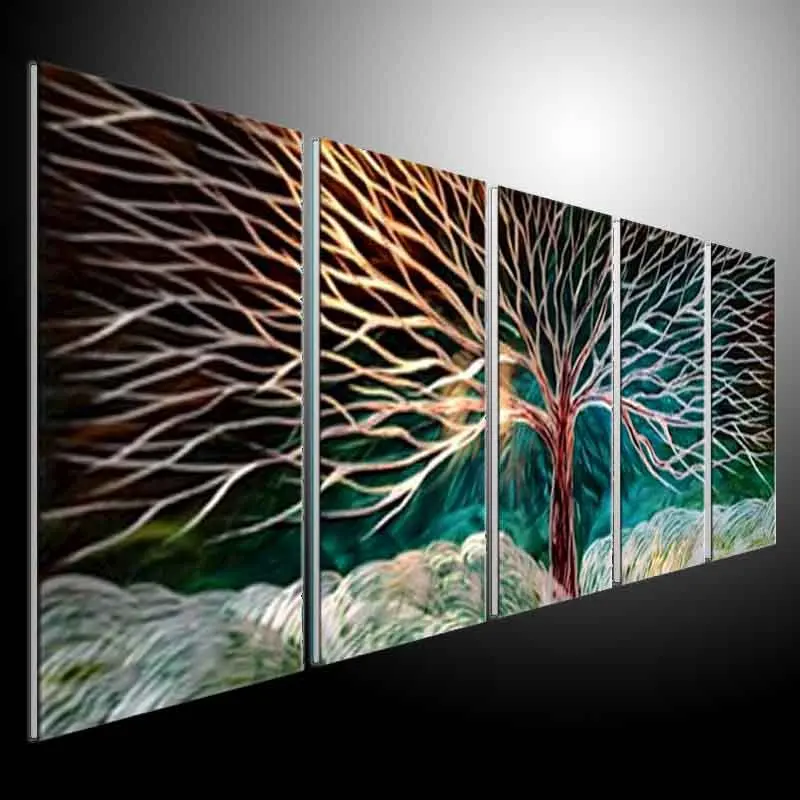 METAL SCULPTURE WALL ART GREEN TREE, Original Abstract Wall , Home