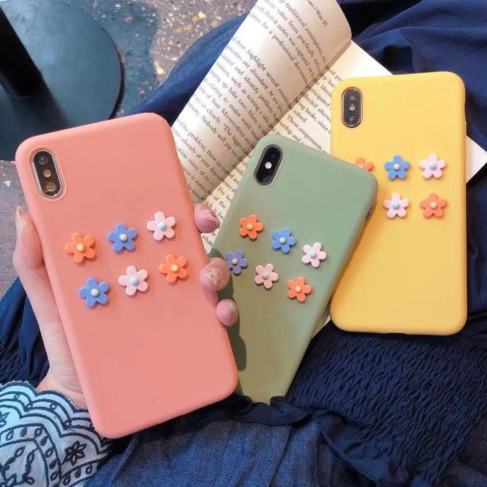 Casyva Candy color 3D flowers Phone Case For iPhoneX XS MAX XR 6 6S 7 8 PLUS Colorful TPU Soft |