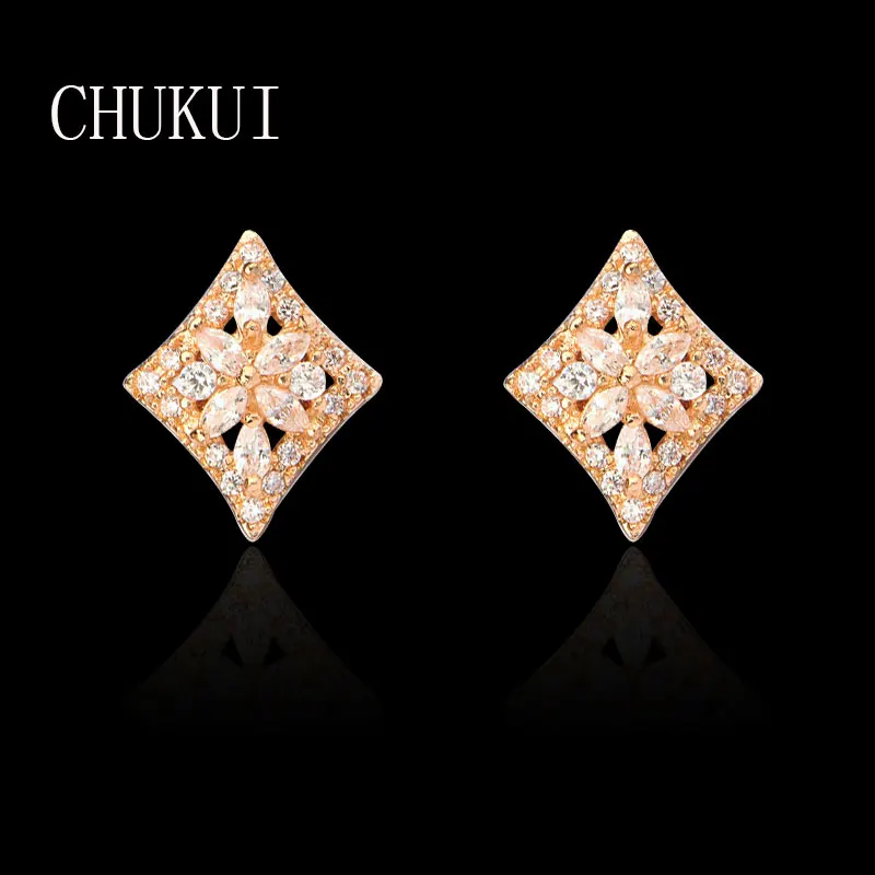 

CHUKUI Fashion Korean Cubic Zirconia Earrings Stud Gold Geometry Earing Women Jewerly India