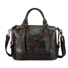 Женская сумка-мессенджер из натуральной кожи через плечо с ручками сверху, винтажная женская сумка с тиснением в виде розы,, сумка-тоут