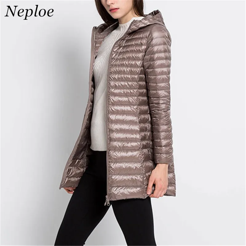 

Neploe Light Thin Down Jacket 2019 Winter New Slim Hooded Female Long Plus Size Parkas Long Sleeve Zipper Warm Women Coat 65997