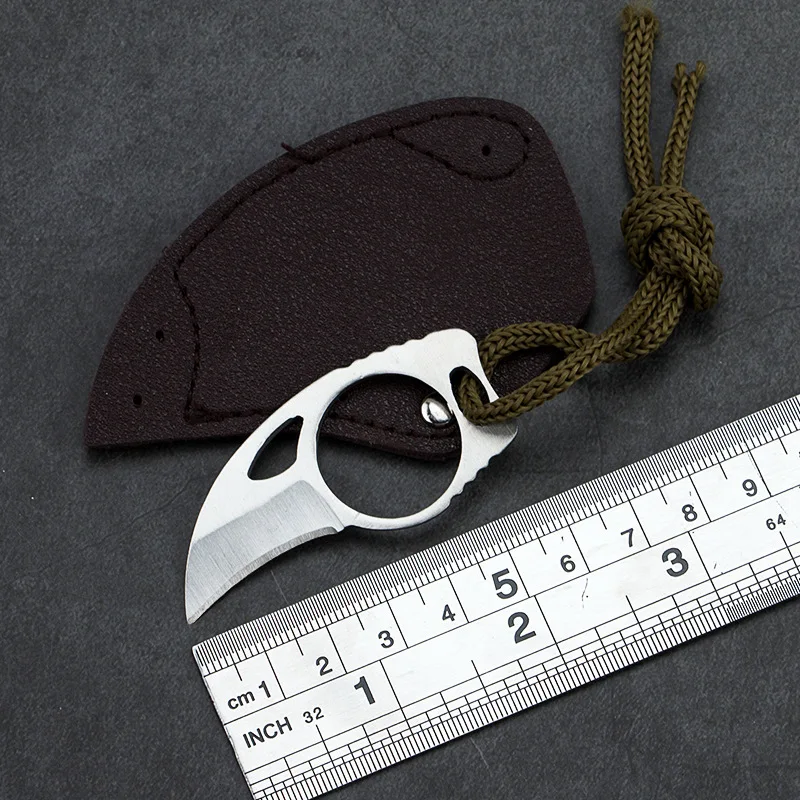 Mini Pocket knife Karambit with leather sheath cutter portable claw knives tool Outdoor camp