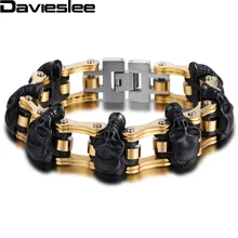Davieslee мужской браслет Байкер Мотоцикл Цепь Череп Черный Серебряный тон 316L нержавеющая сталь 19 мм 22,5 см LHB221