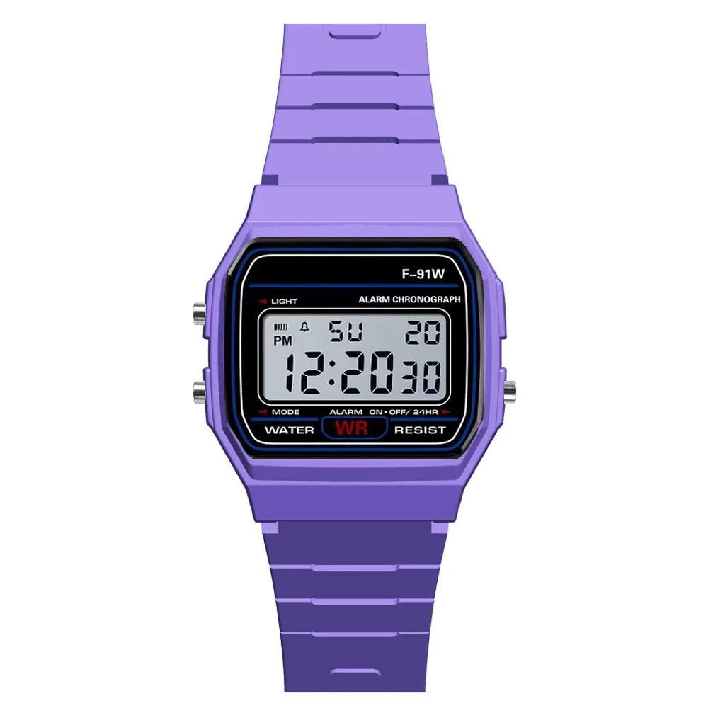 Женские Мужские часы унисекс, черные винтажные светодиодный часы, цифровые спортивные военные наручные часы, электронные цифровые подарочные часы для мужчин и женщин - Цвет: Фиолетовый
