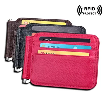 

Rfid Blocking Genuine Leather Credit Card Holder Wallet with Metal Clip High Quality Classic Designer Purse 2017 New Arrivals