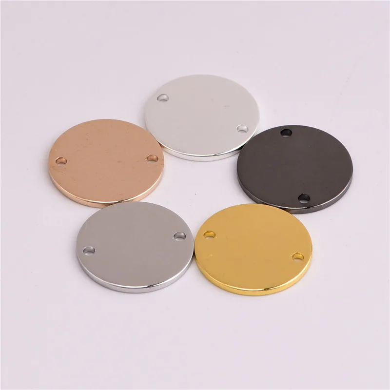 

100pcs 14mm Double Hole Solid Copper Charms Pendants End Chain PendantRound Tag Charms for Necklace Bracelet Making