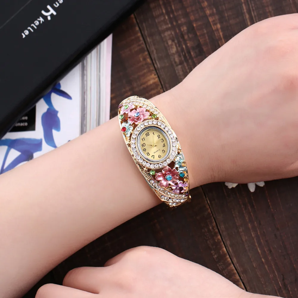Новая женская круглая Алмазная браслет часы Аналоговые кварцевые наручные часы# NE1130