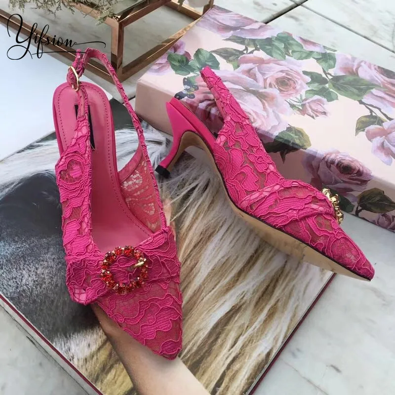 

OLOME New Fashion Black Women Summer Sandals Sexy Pointed Toe Crystal Buckle Strap Thin Heel Ladies Sandals Party Shoes Woman