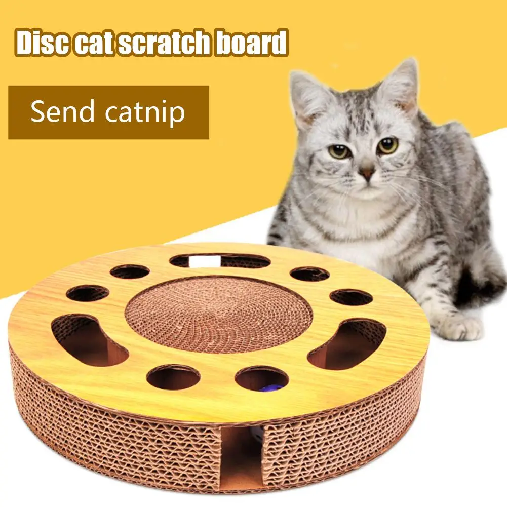 

New Pet Cat Toy Cat Scratcher Pad Round Cat Scratch Board Corrugated Paper Turntable Pet Kitten Toy Bell Ball Disc Pet Toy