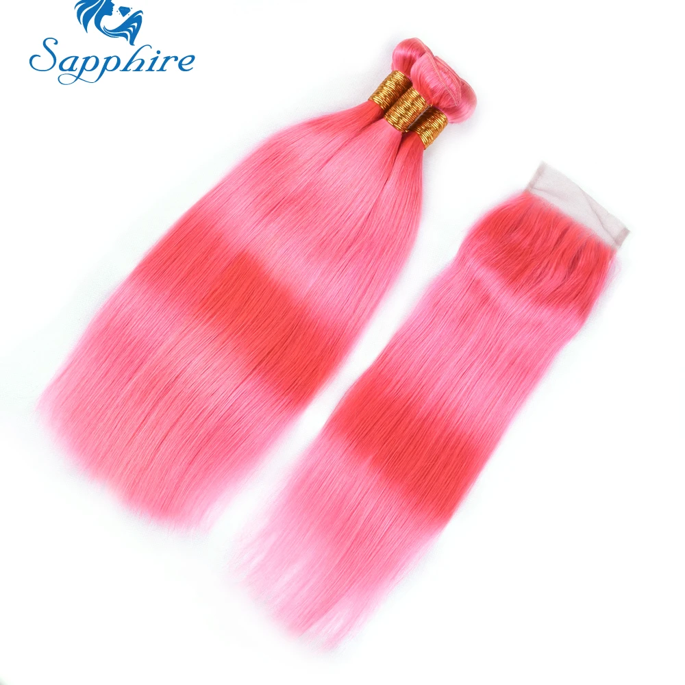 Top Sapphire Malaysian Straight Human Hair 3 Bundles With 4*4 Lace Closure Rose Pink Lace Closure with Baby Hair Best Selling 4