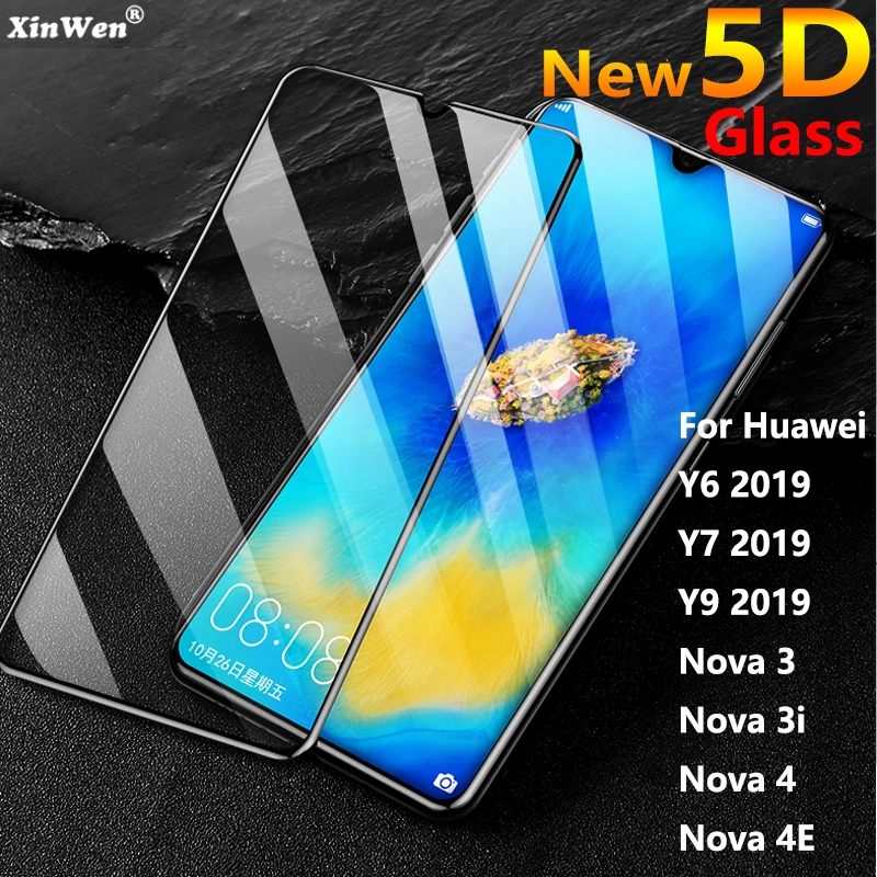 

XinWen newest 5d protector screen and tempered glass for huawei y6 y7 y9 2019 nova 3 3i 4 4e i film full glass 3d 9H