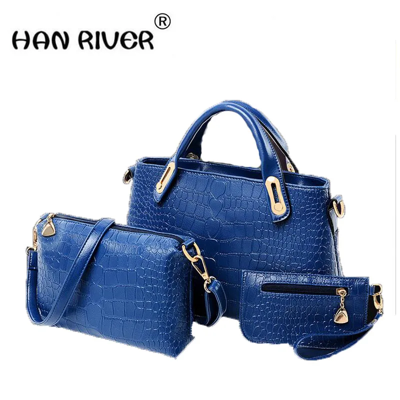 

HANRIVER New style and elegant European and American style handbag with alligator pattern three-piece shoulder and daughter bag.