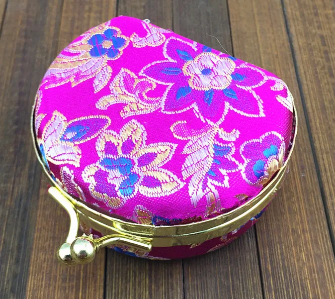 

Mirrored Semicircle Small Box for Travel Jewelry Set Gift Box Multi Ring Necklace Storage Case Silk Brocade Colorful Packaging