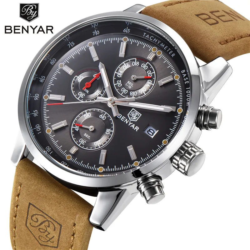 

BENYAR Luxury Brand Men Analog Leather Sports Watches Men's Army Military Watch Male Date Quartz Clock Relogio Masculino 2019